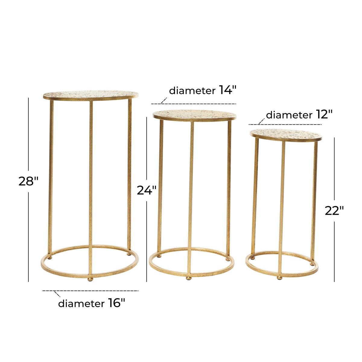 16" x 28" Gold Metal Nesting Accent Table, 3-Pieces W900671