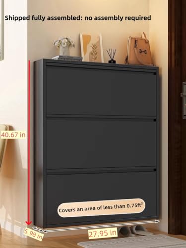Black Grey Shoe Cabinet with 3 Flip Drawers Y2226