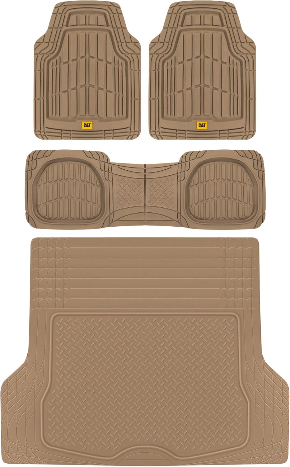 3-Piece Deep Dish Rubber Car Floor Mats with Trunk Cargo Liner R90268