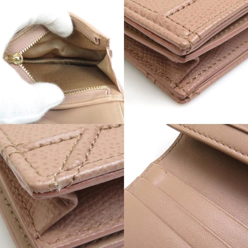 Pre-Owned Pink Beige Leather Wallet N140