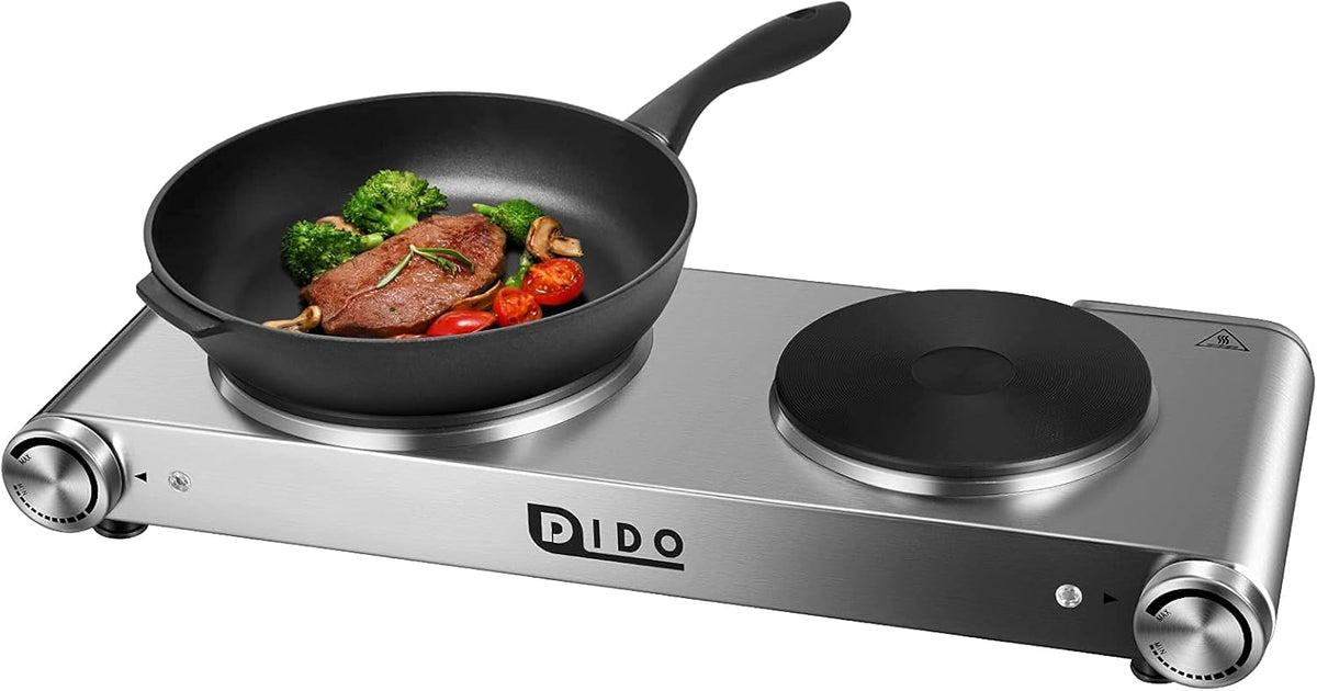 1800W Portable Electric Double Burner Hot Plate with Stainless Steel Cooktop X56682