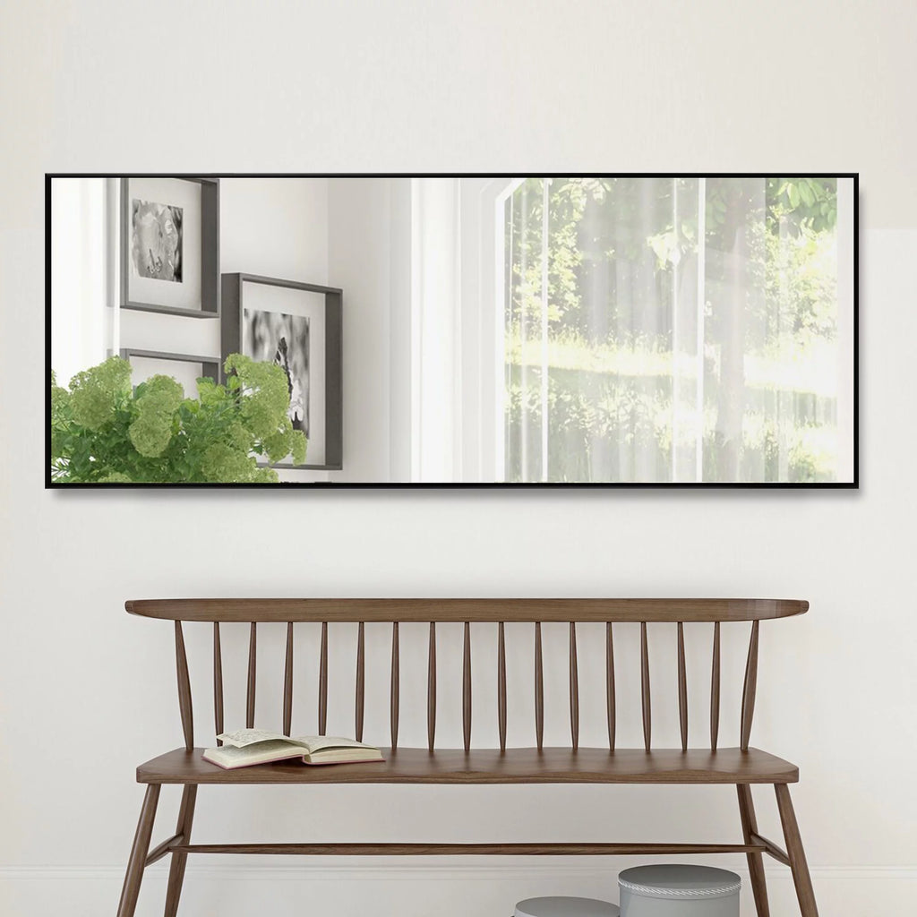 51"x16" Rectangular Full Length Floor Mirror with Stand Black O895
