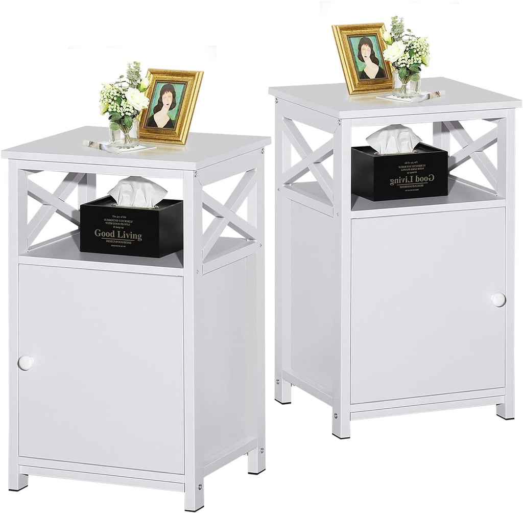 White Set of 2 Night Stand with Storage Cabinet W6861