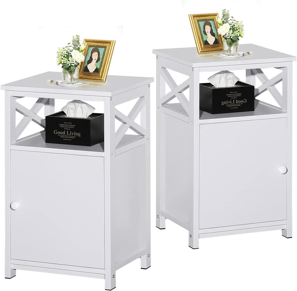 White Set of 2 Night Stand with Storage Cabinet W6861
