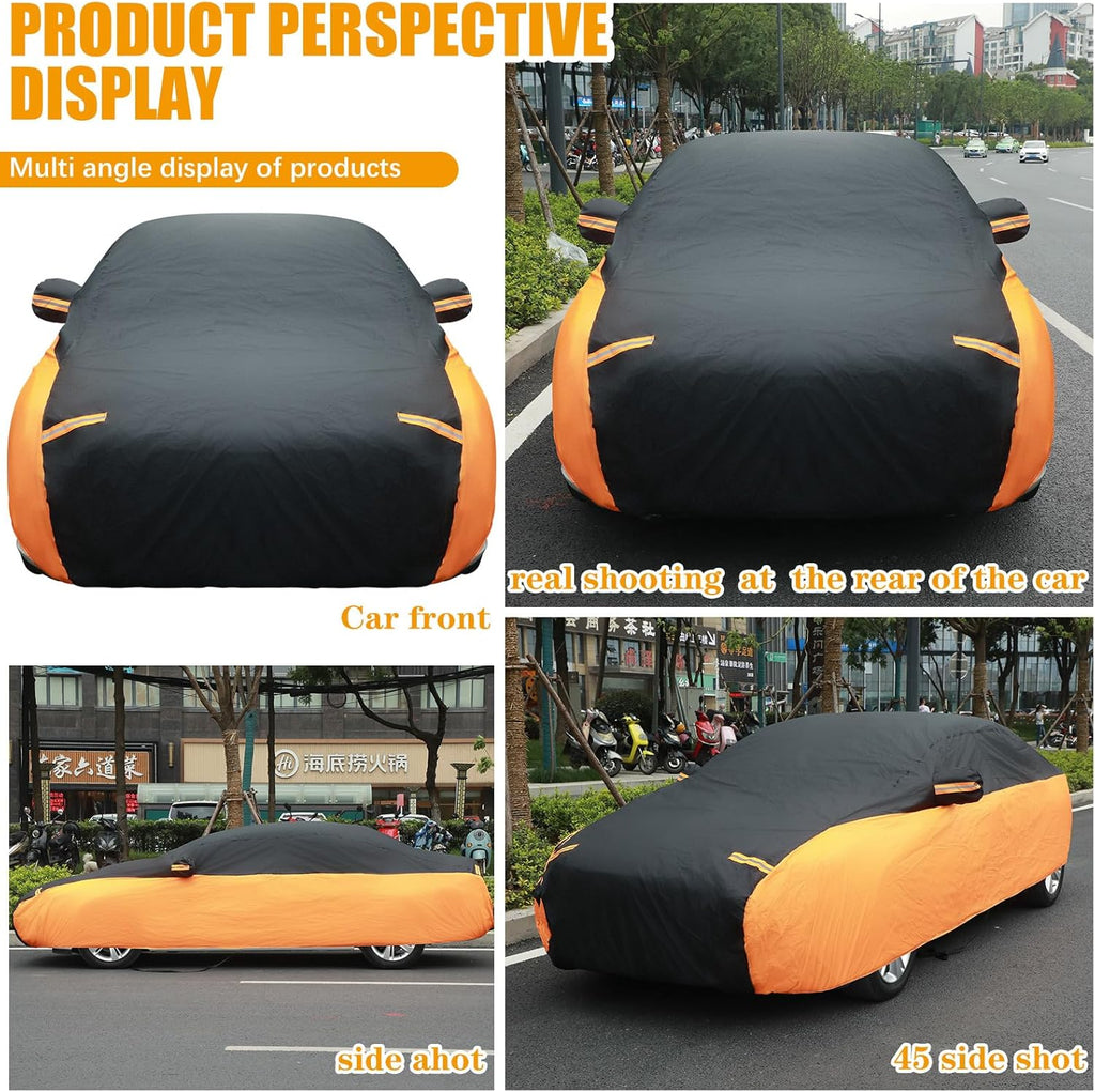 Black Orange Waterproof Full Car Cover for Sedan Length 194-208'' Height 59'' Q7088