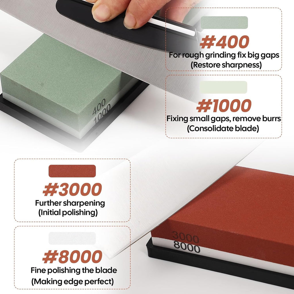 4 Side Grit 400/1000 3000/8000 Whetstone Sharpening Stone Set with Leather Strop G149093