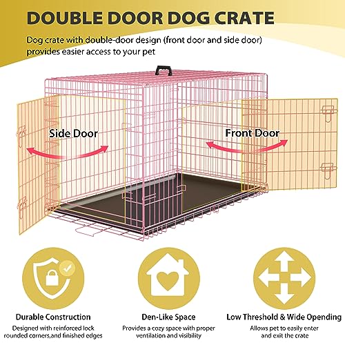 42 Inch Folding Metal Wire Dog Crate with Divider Panel, Removable Tray, Black L304613
