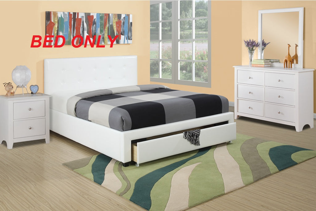 White Full Size Wooden Faux Leather Bedframe U62541