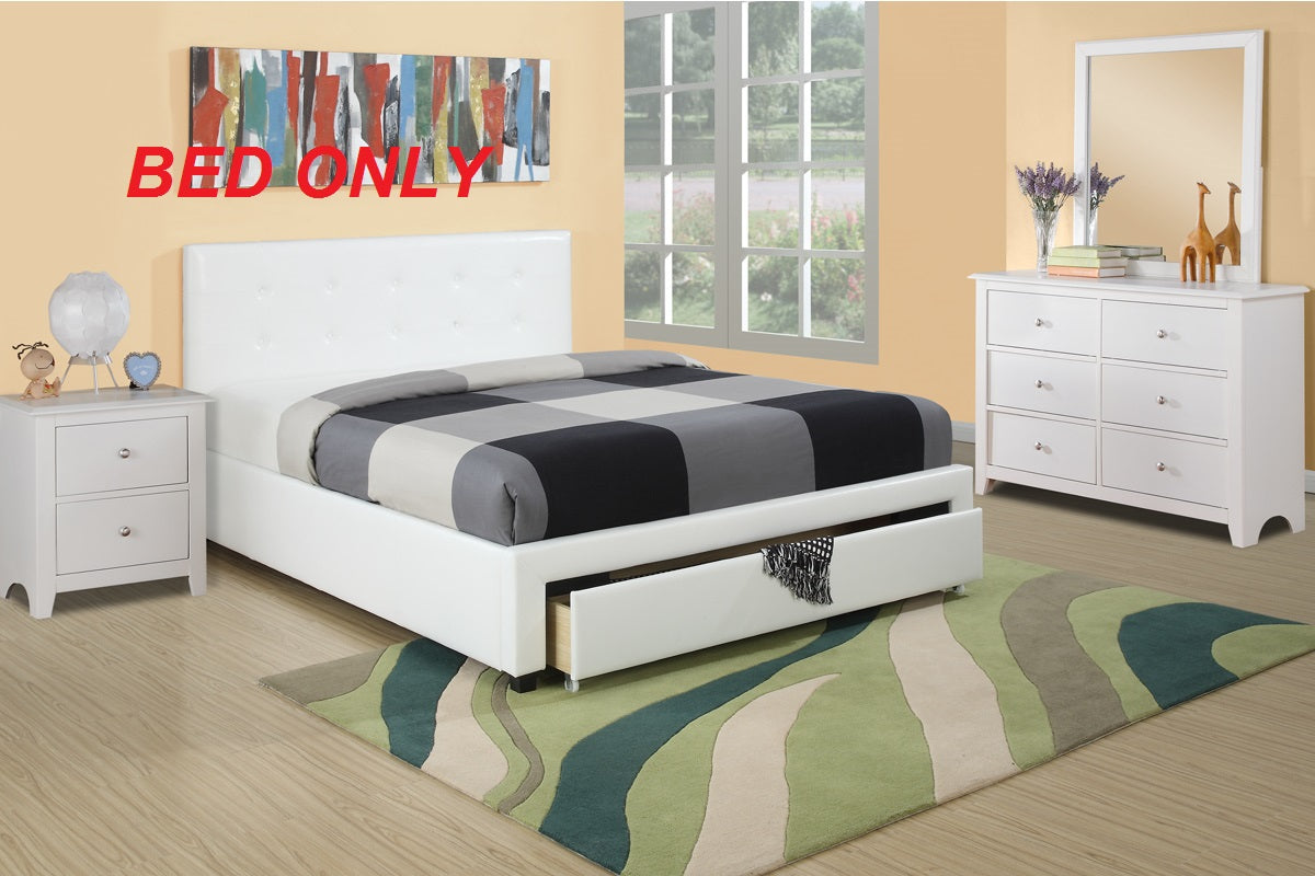 White Full Size Wooden Faux Leather Bedframe U62541