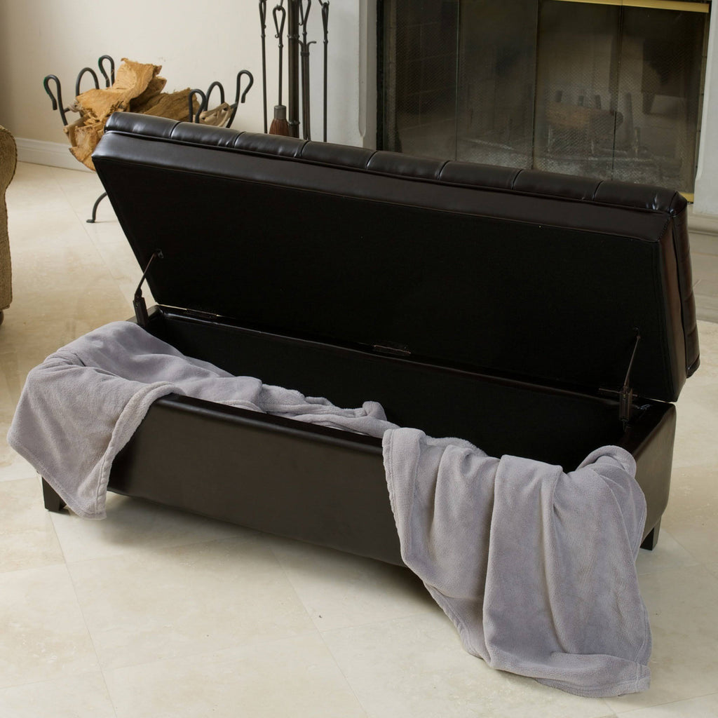 Ivory Leather Storage Ottoman Y3065
