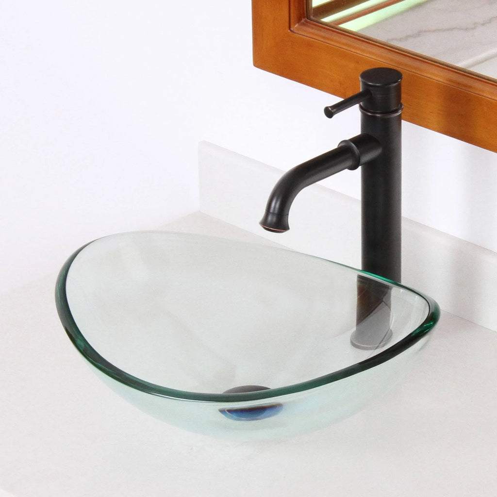 Oval Transparent Tempered Glass Bathroom Vessel Sink R16382