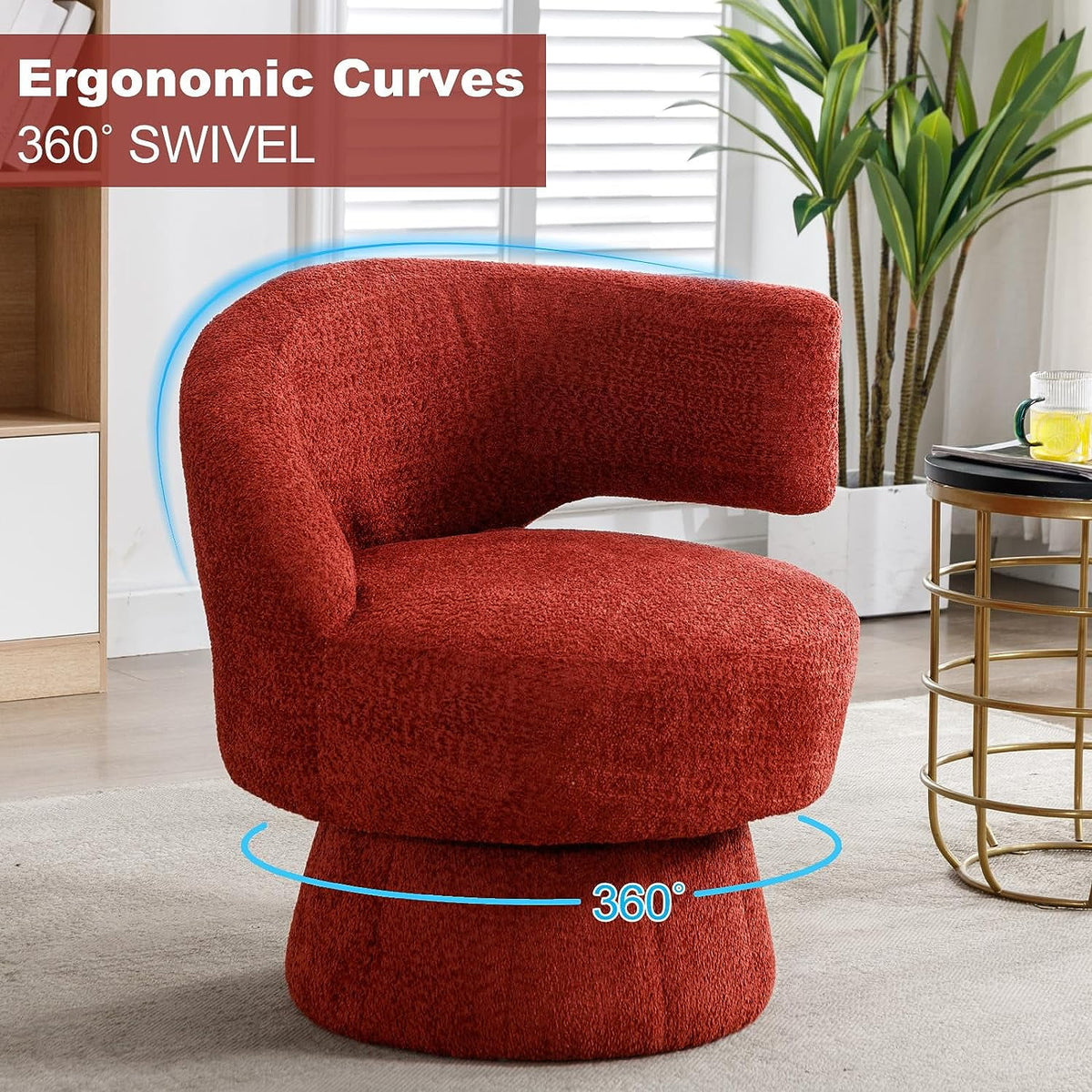 Round Swivel Fuzzy Teddy Barrel Accent Chair D88141