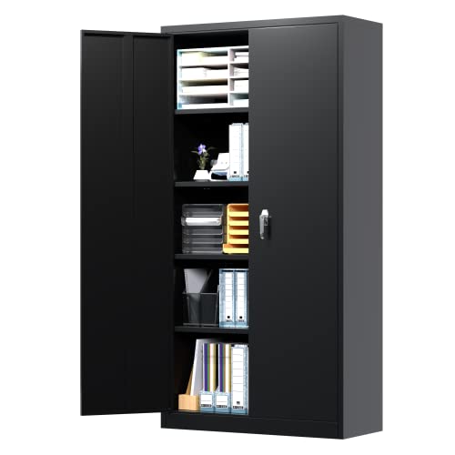 31.5" H Black Steel Lockable Storage Cabinet with 2 Adjustable Shelves V64165