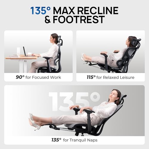 Grey and Black Mesh Ergonomic Office Chair with Footrest J347