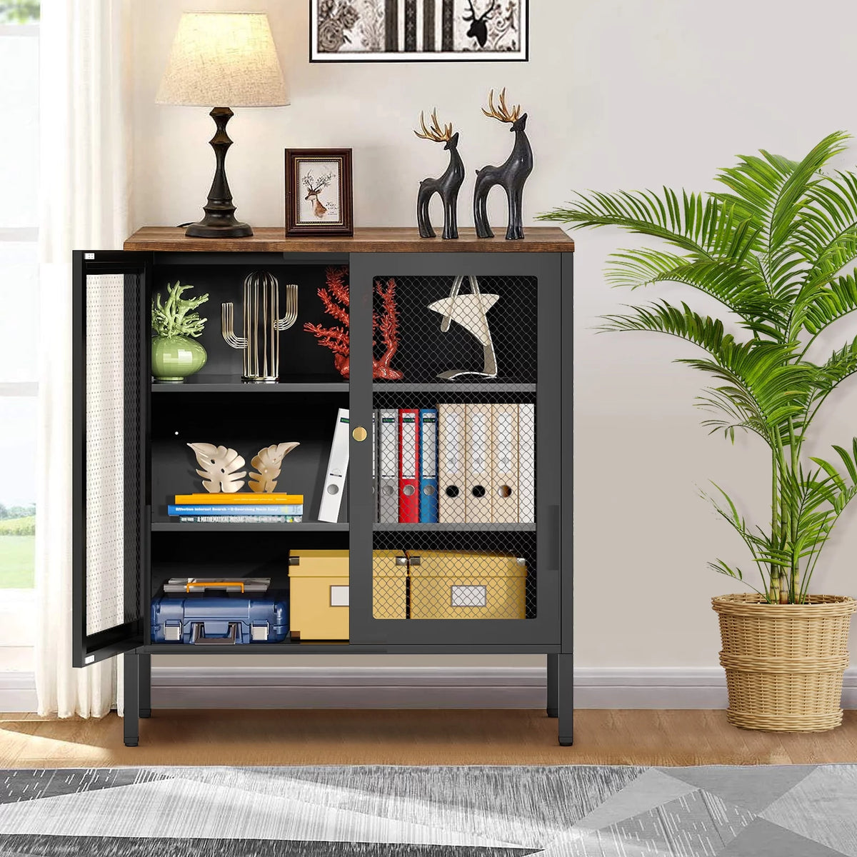 Metal Storage Cabinet with 2 Mesh Doors S59707