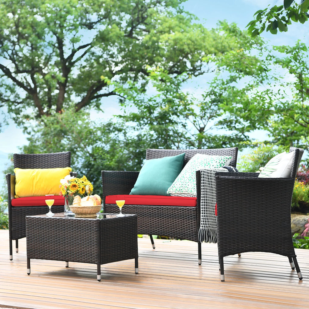 4 Pc Turquoise Cushioned Patio Rattan Conversation Furniture Set M672