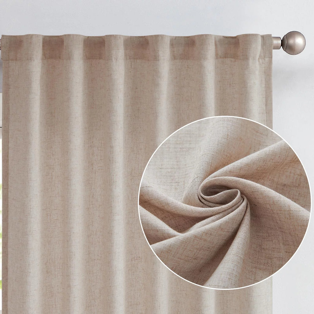 Linen Curtains 84 Inch Length Light Filtering with Lined 2 Panels T97472