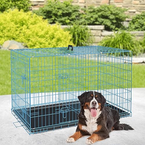 42 Inch Folding Metal Wire Dog Crate with Divider Panel, Removable Tray, Black L304613