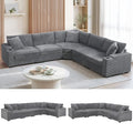 Beige Corduroy Sectional Corner Sofa with Cup Holders Q475308