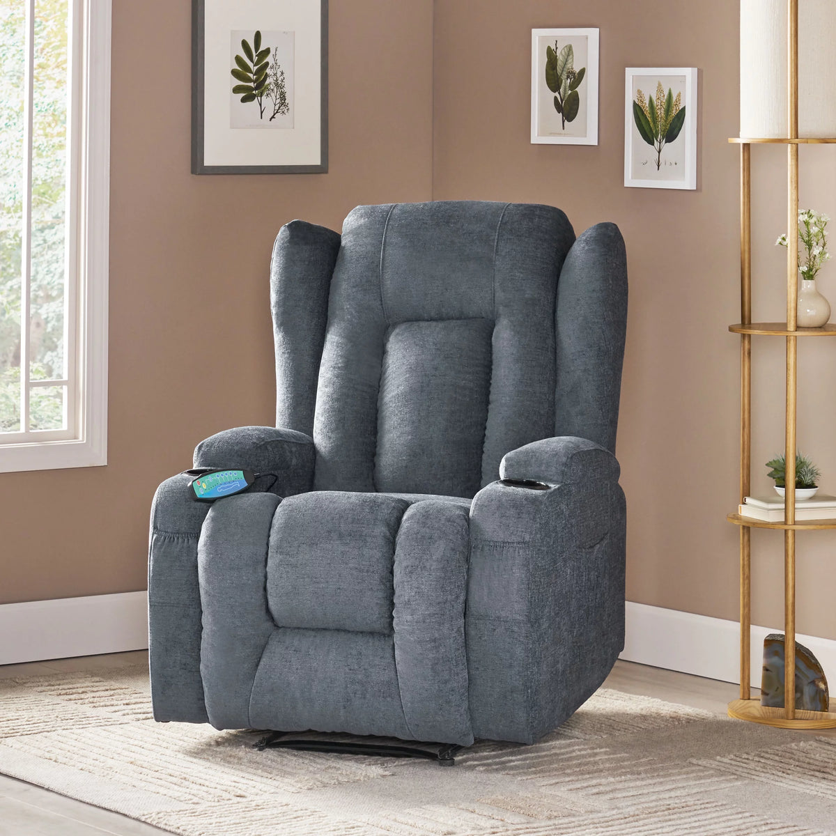 Charcoal Fabric Tufted Massage Recliner D605305