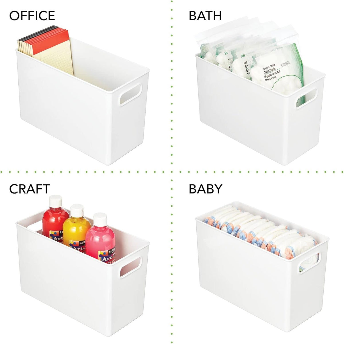 White 8 Pack Plastic Storage Organizer Bin N64642