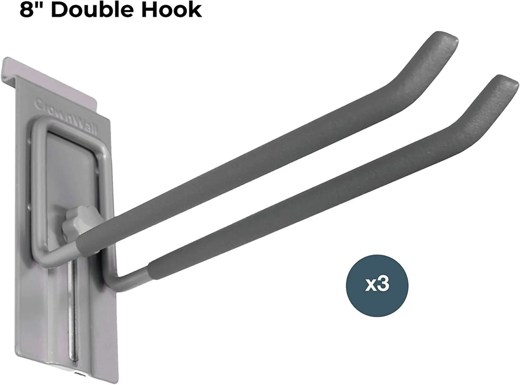 Slat Wall Storage Organizer with 8 Inch Locking Double Hooks (3 Pack) G15922