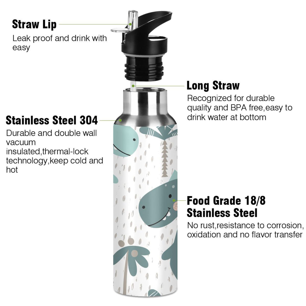 Stainless Steel Insulated Water Bottle with Straw Lid Y856