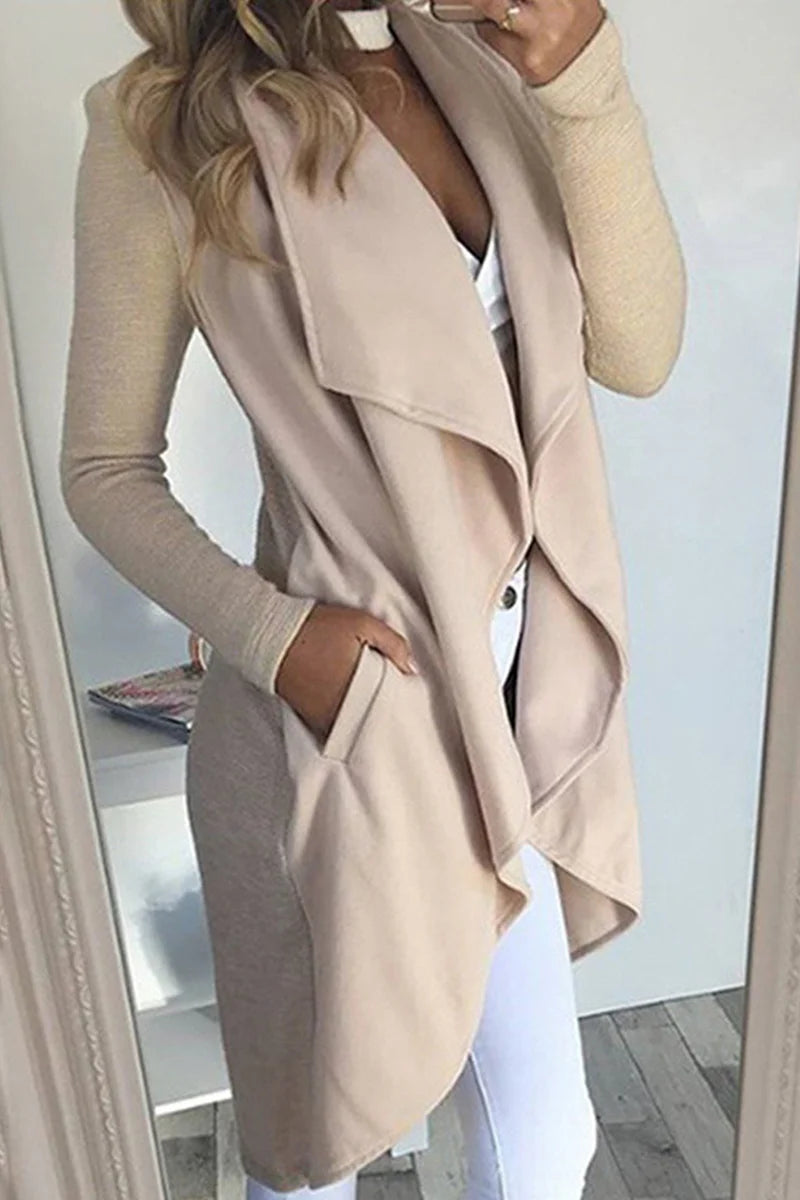 Casual Solid Patchwork Turndown Collar Outerwear Q533
