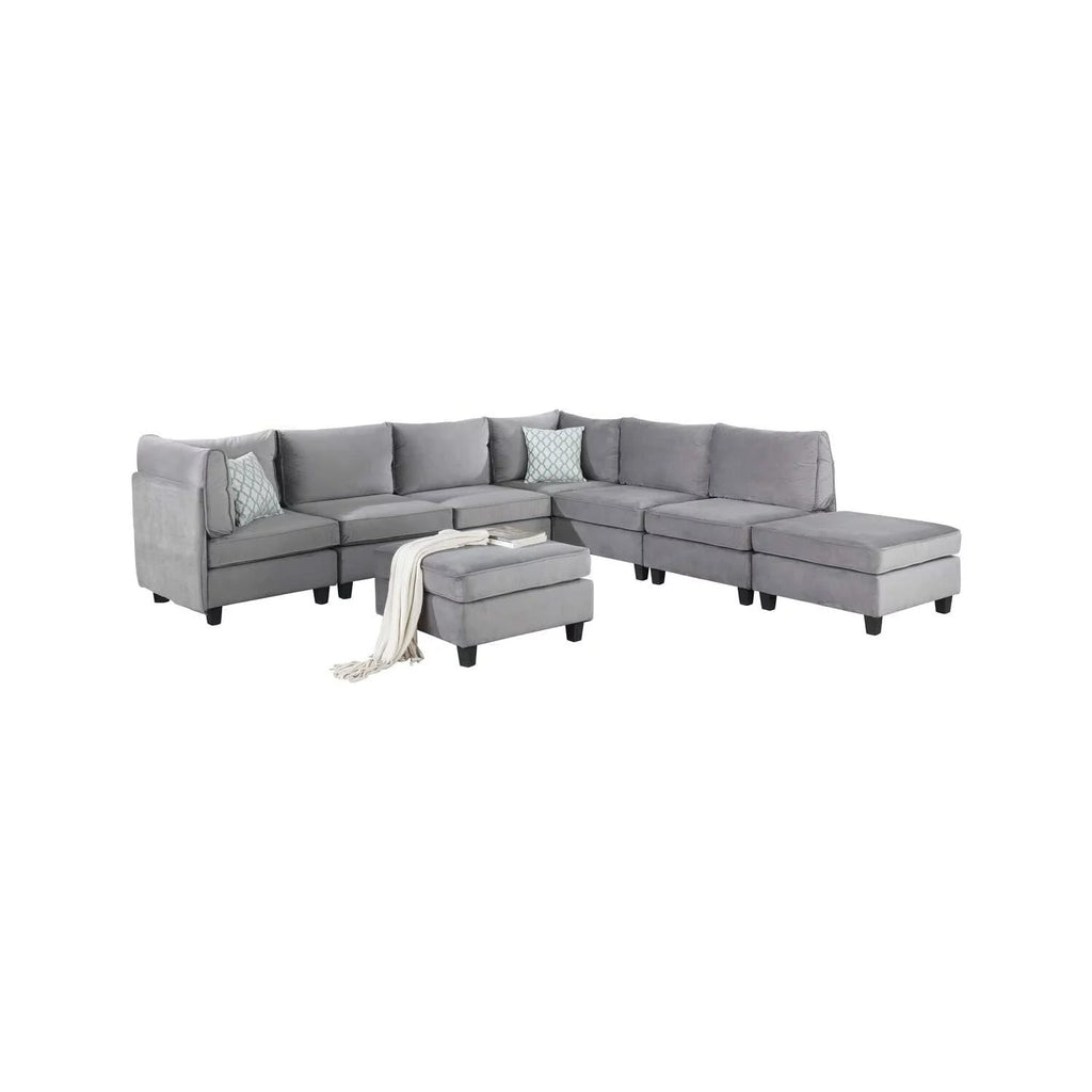 Gray Velvet 8Pc Modular Sectional Sofa R59741