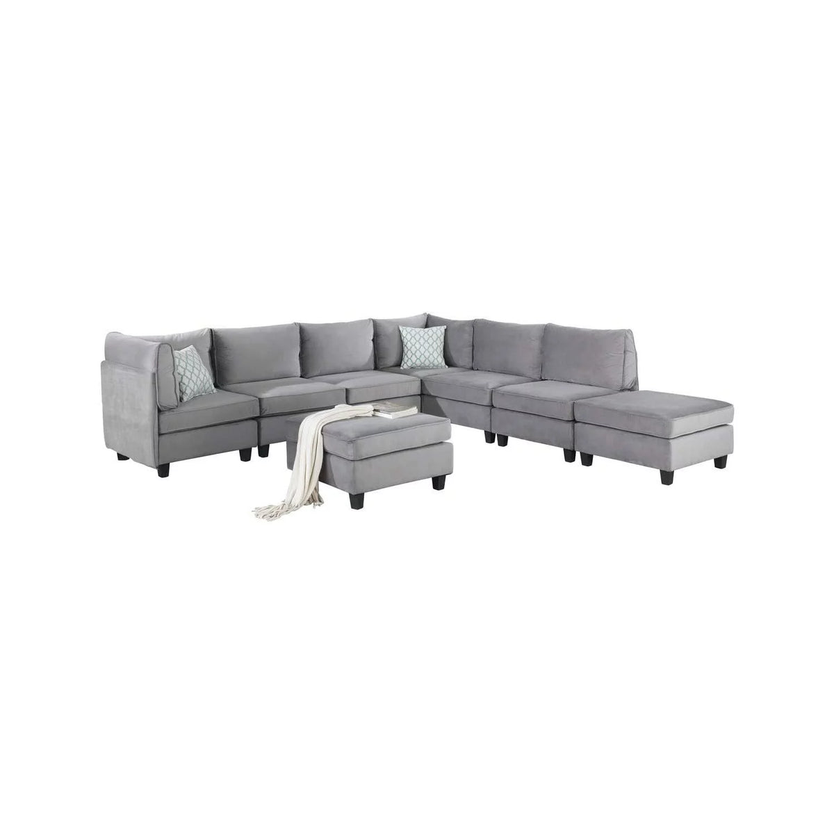 Gray Velvet 8Pc Modular Sectional Sofa R59741