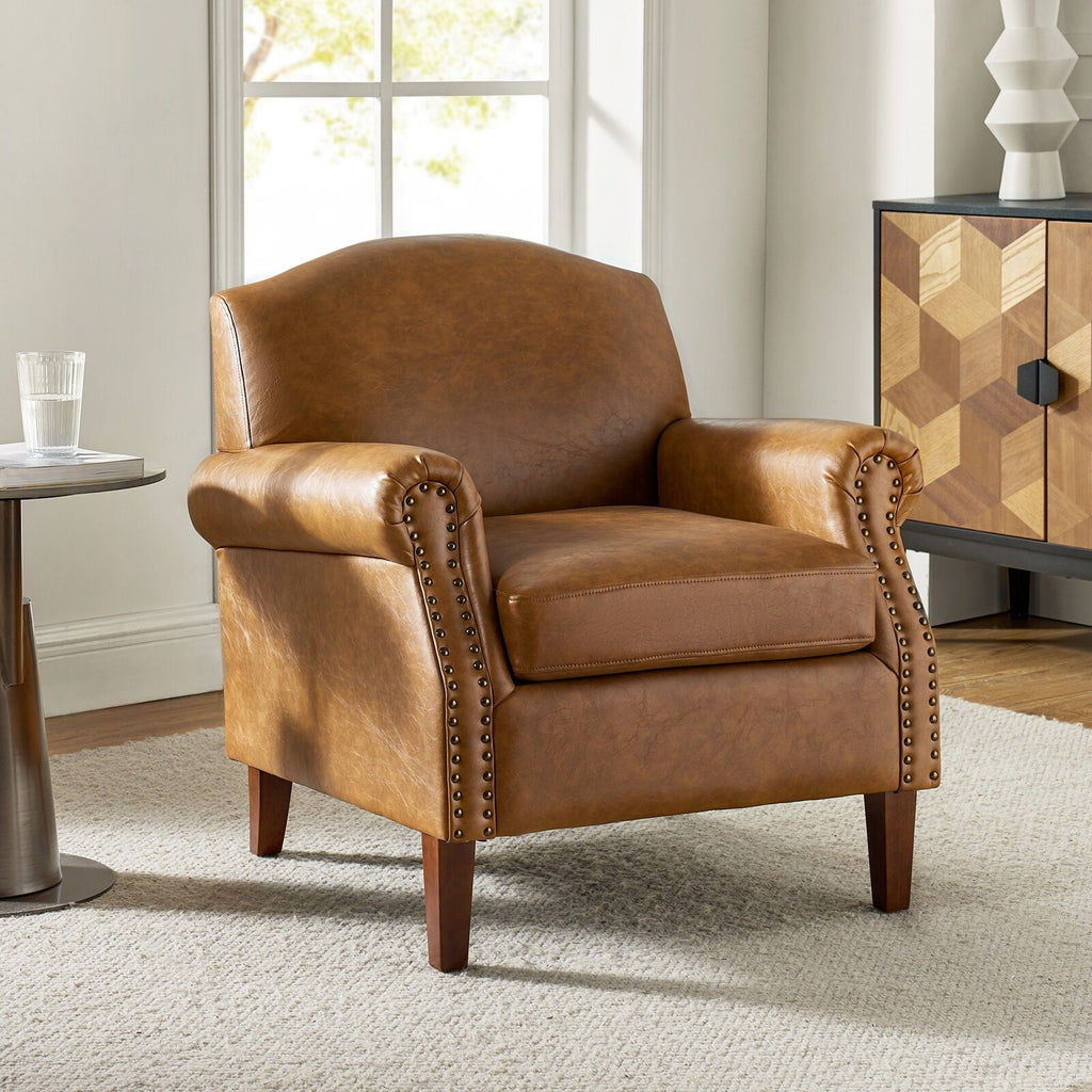 Faux Leather Arm Chair with Nailhead Trim C904372
