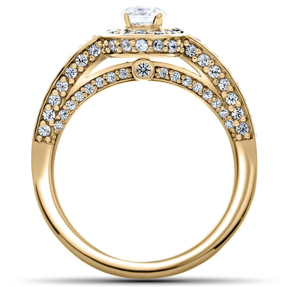14k Yellow Gold Diamond Halo Solitaire Engagement Ring I91270