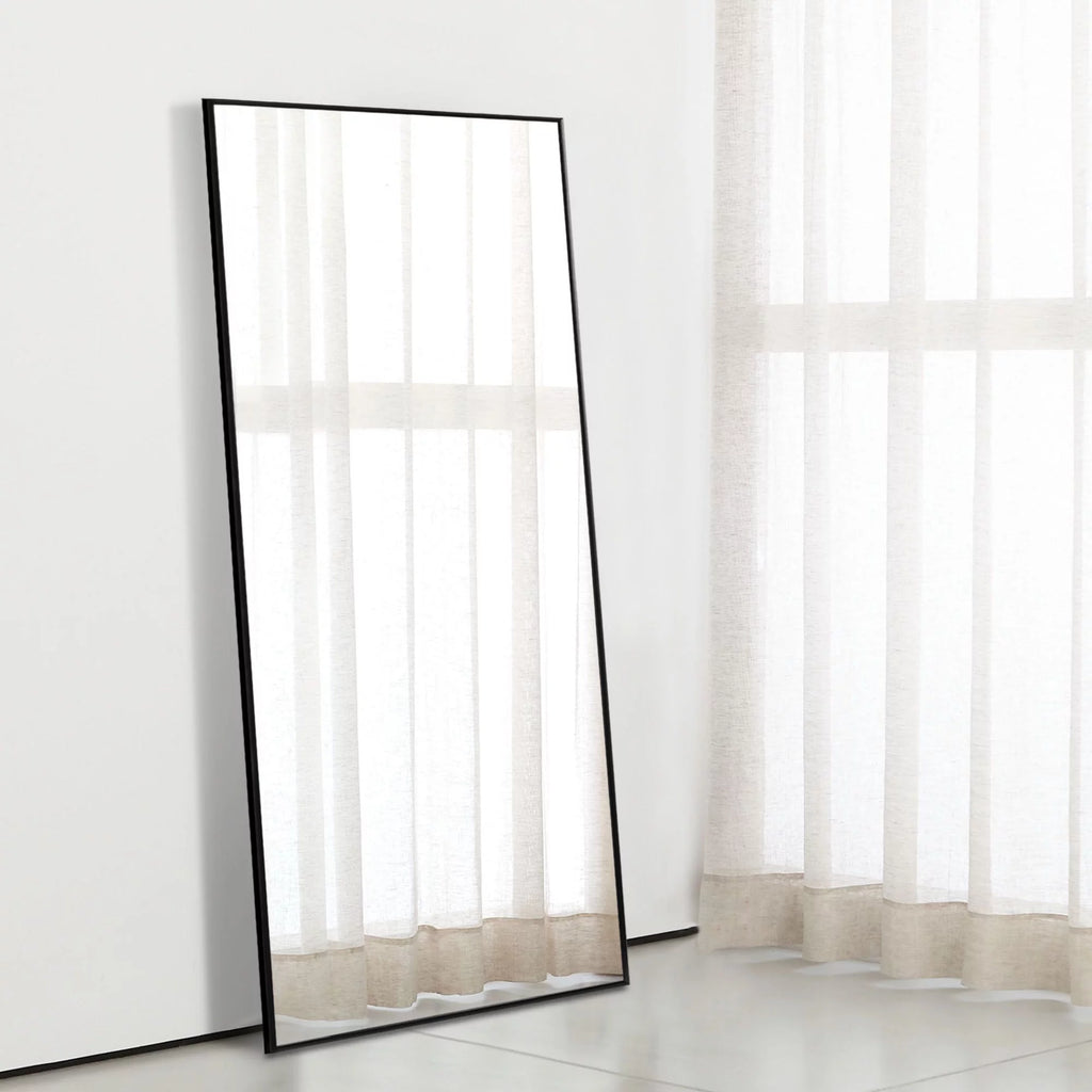 51"x16" Rectangular Full Length Floor Mirror with Stand Black O895