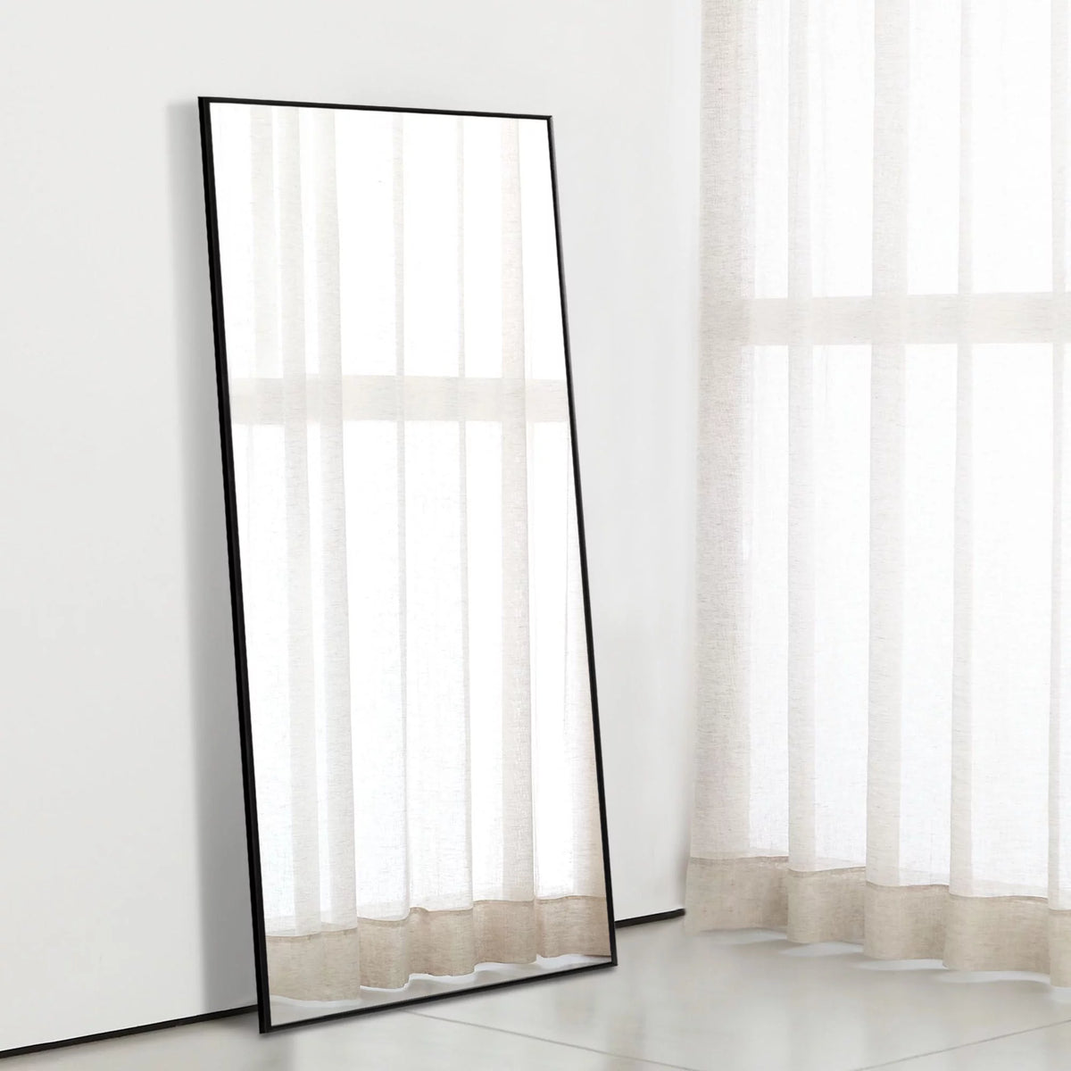 51"x16" Rectangular Full Length Floor Mirror with Stand Black O895