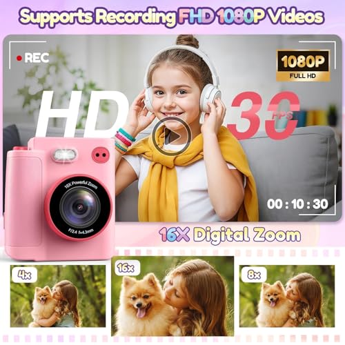 Instant Print Dual Lens Digital Camera with 32G SD Card Storage Bag Pink B5537