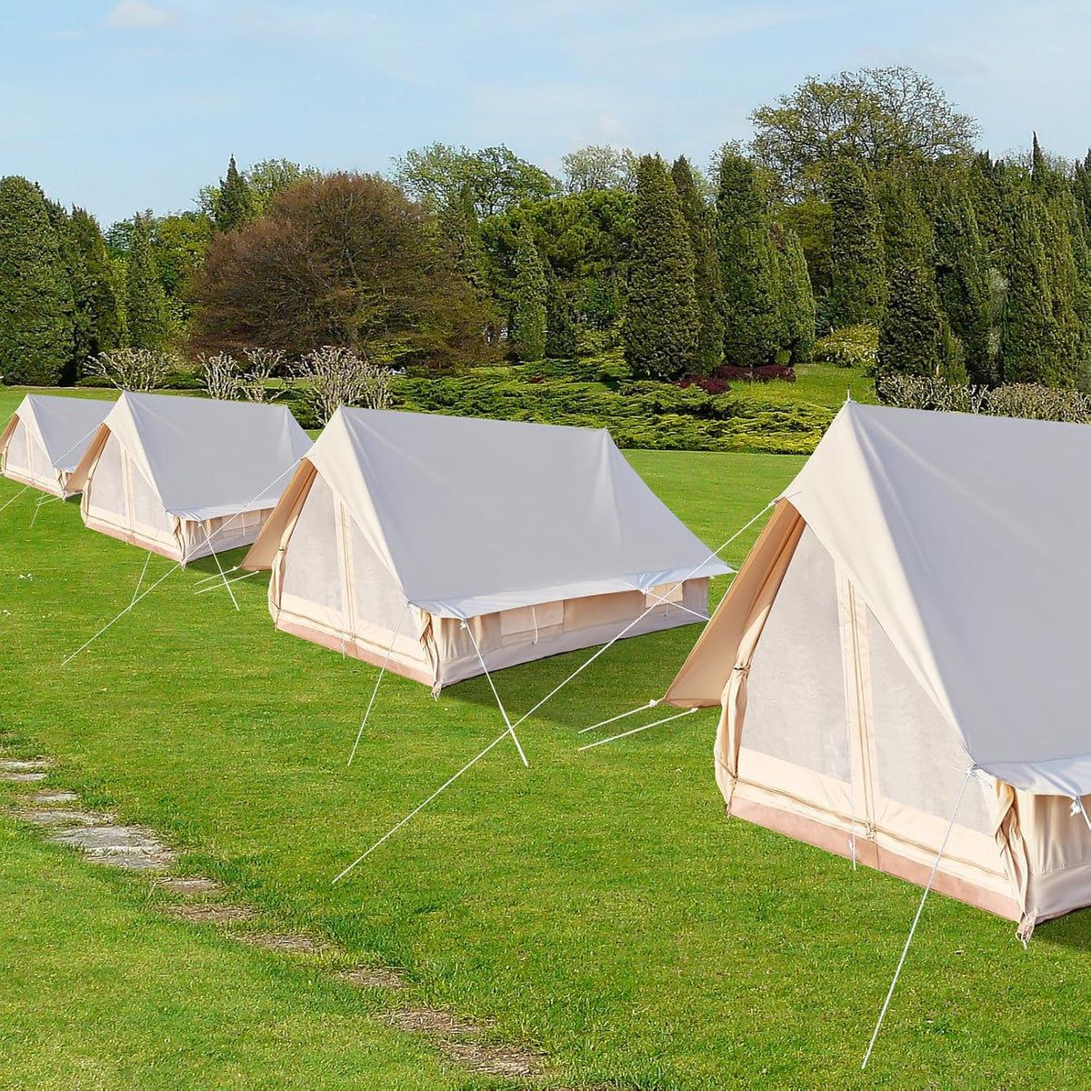 Canvas Glamping Tent Rainproof for 4 Person with Windows N1505