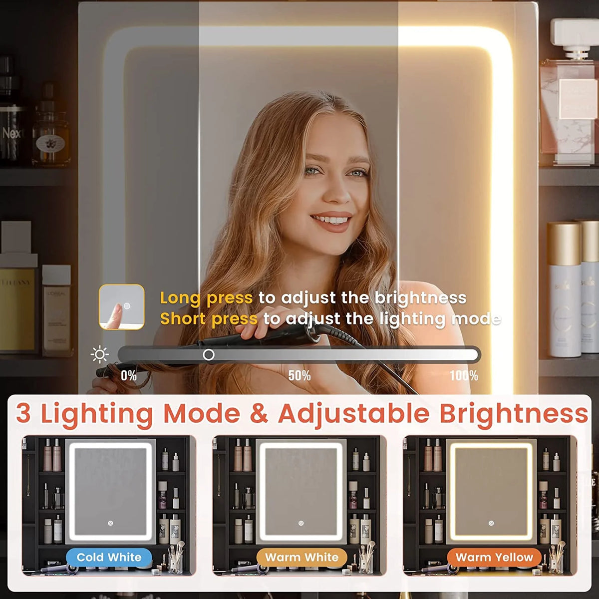 Black Makeup Desk with Lights and Charging Station E65511