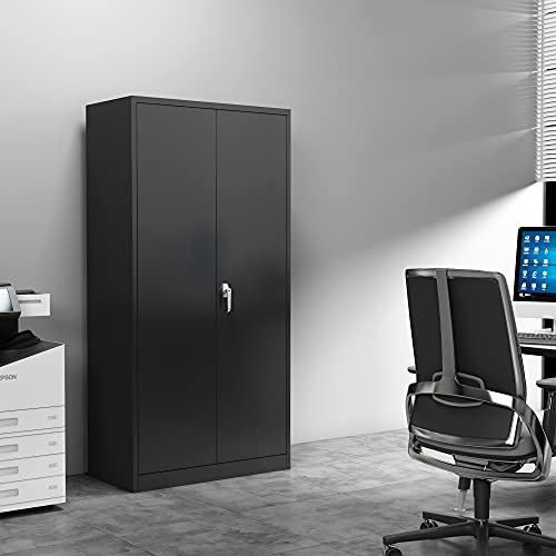 31.5" H Black Steel Lockable Storage Cabinet with 2 Adjustable Shelves V64165