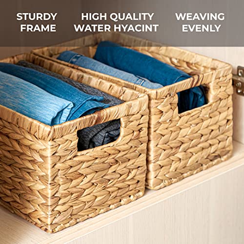 Set of 6 Natural Water Hyacinth Woven Storage Baskets with Built-in Handles V6628