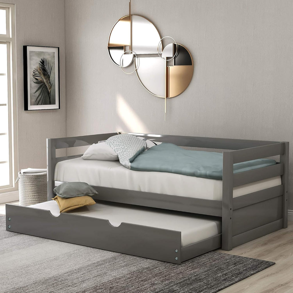 Twin Size Solid Wood Daybed with Trundle N688912
