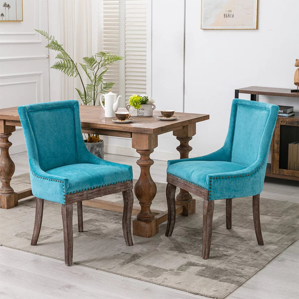 Blue Upholstered Dining Chairs Set of 2 with Wood Legs P719928