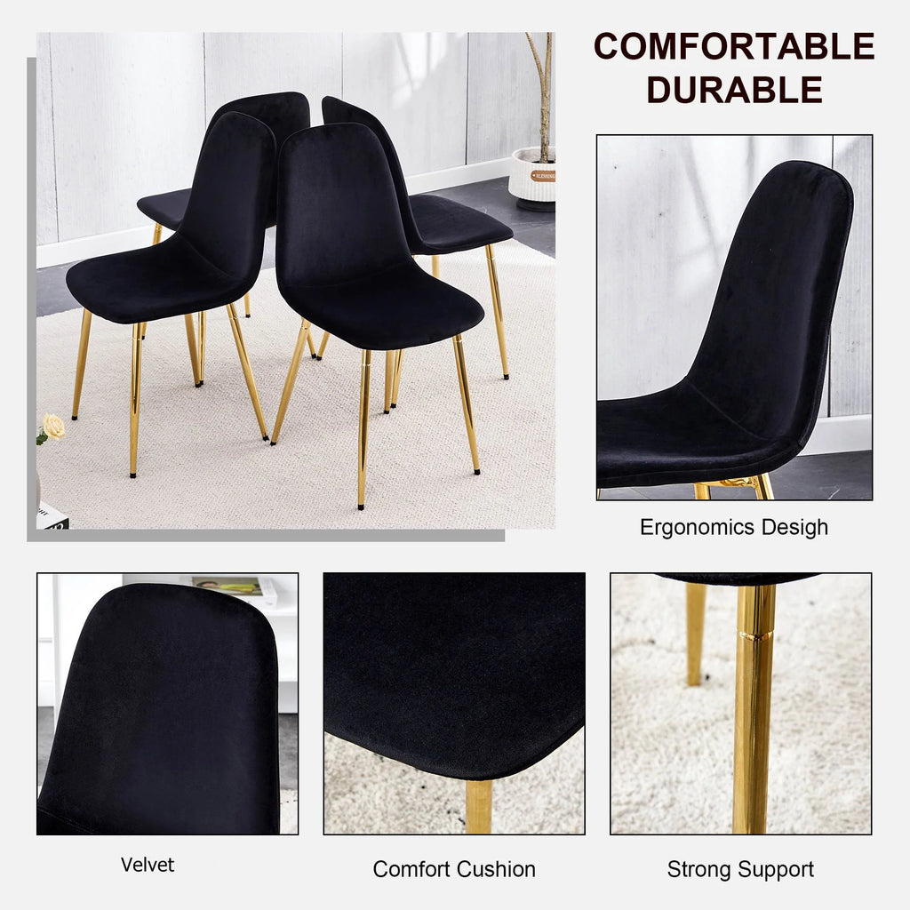 Set of 4 Velvet Dining Chairs with Golden Metal Legs J146858