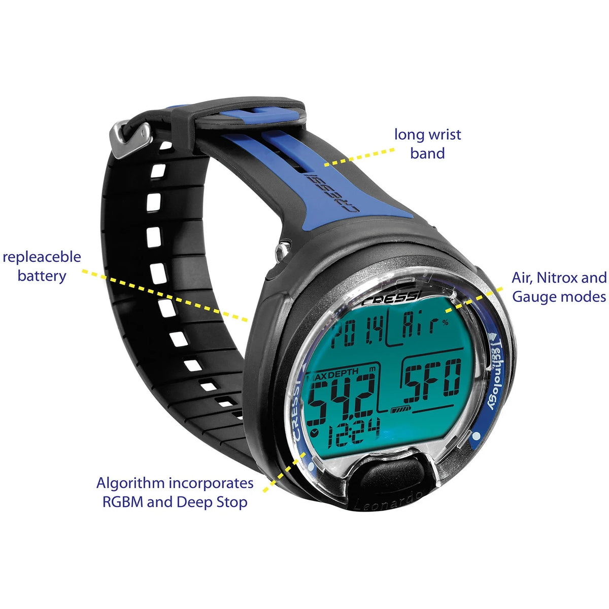 Blue and Black Wrist Diving Computer Y300
