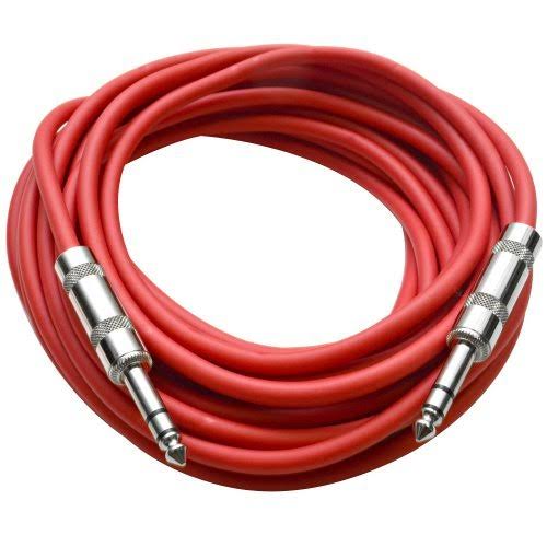 Pack of Six 25 Foot Red 1/4x22 TRS Patch Cable D6247