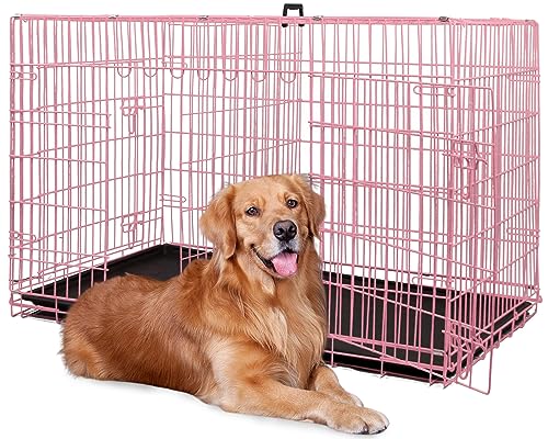 42 Inch Folding Metal Wire Dog Crate with Divider Panel, Removable Tray, Black L304613