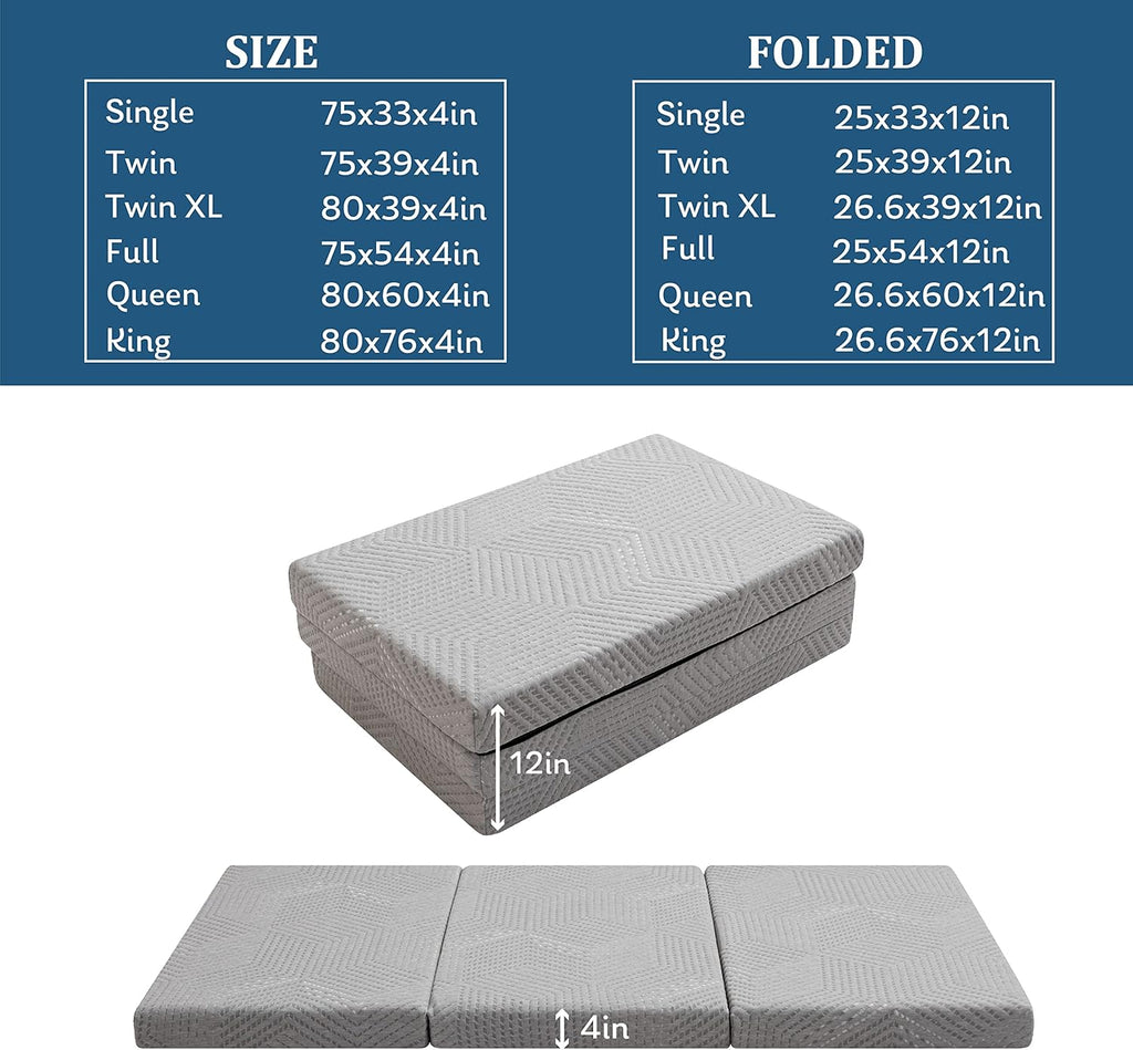 King Tri Folding Memory Foam Mattress with Washable Cover K170