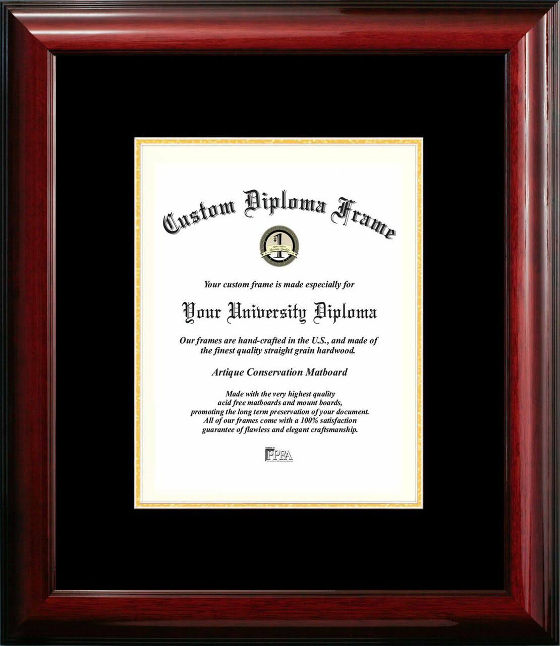 8x10 Mahogany Certificate Frame with Black & Gold Mats P498