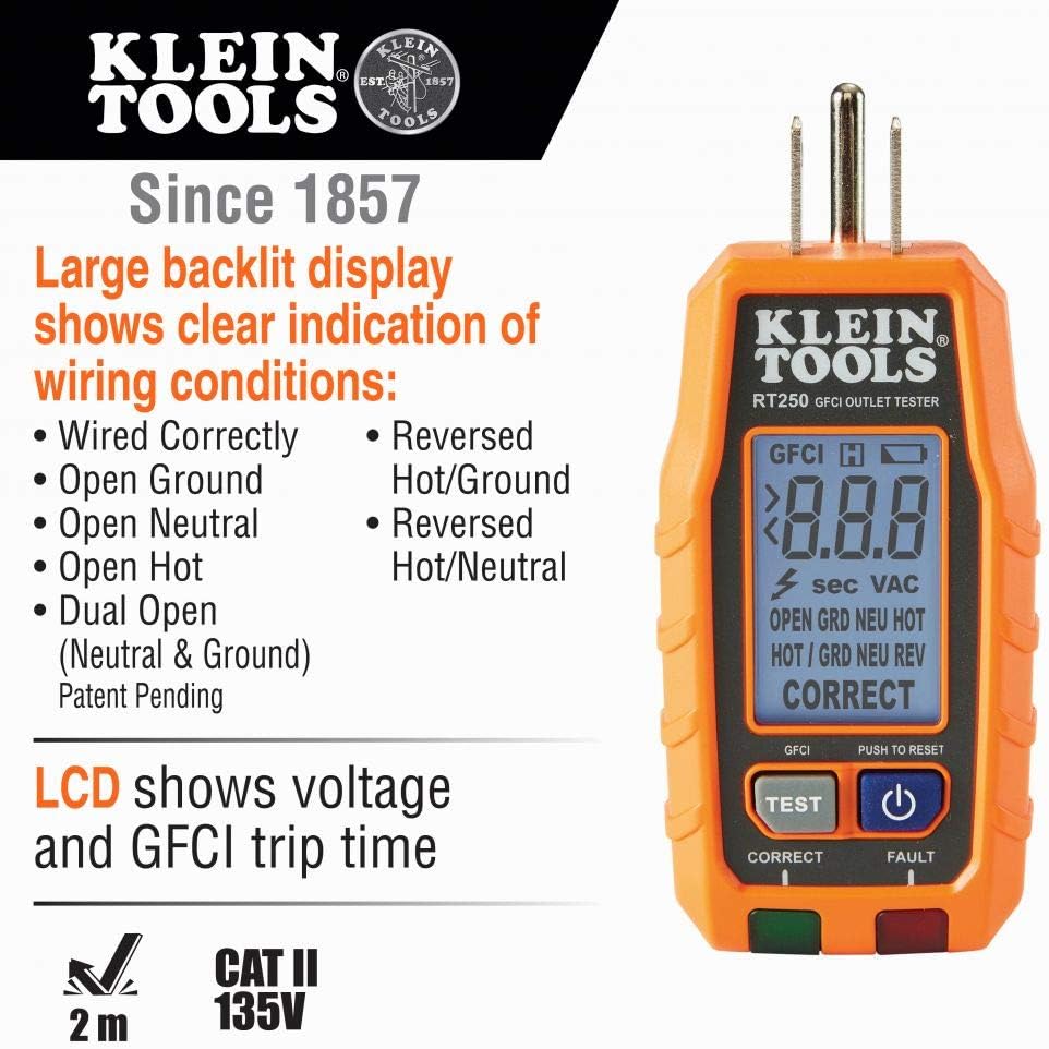 Non-Contact Voltage Tester and GFCI Receptacle Tester with LCD C357