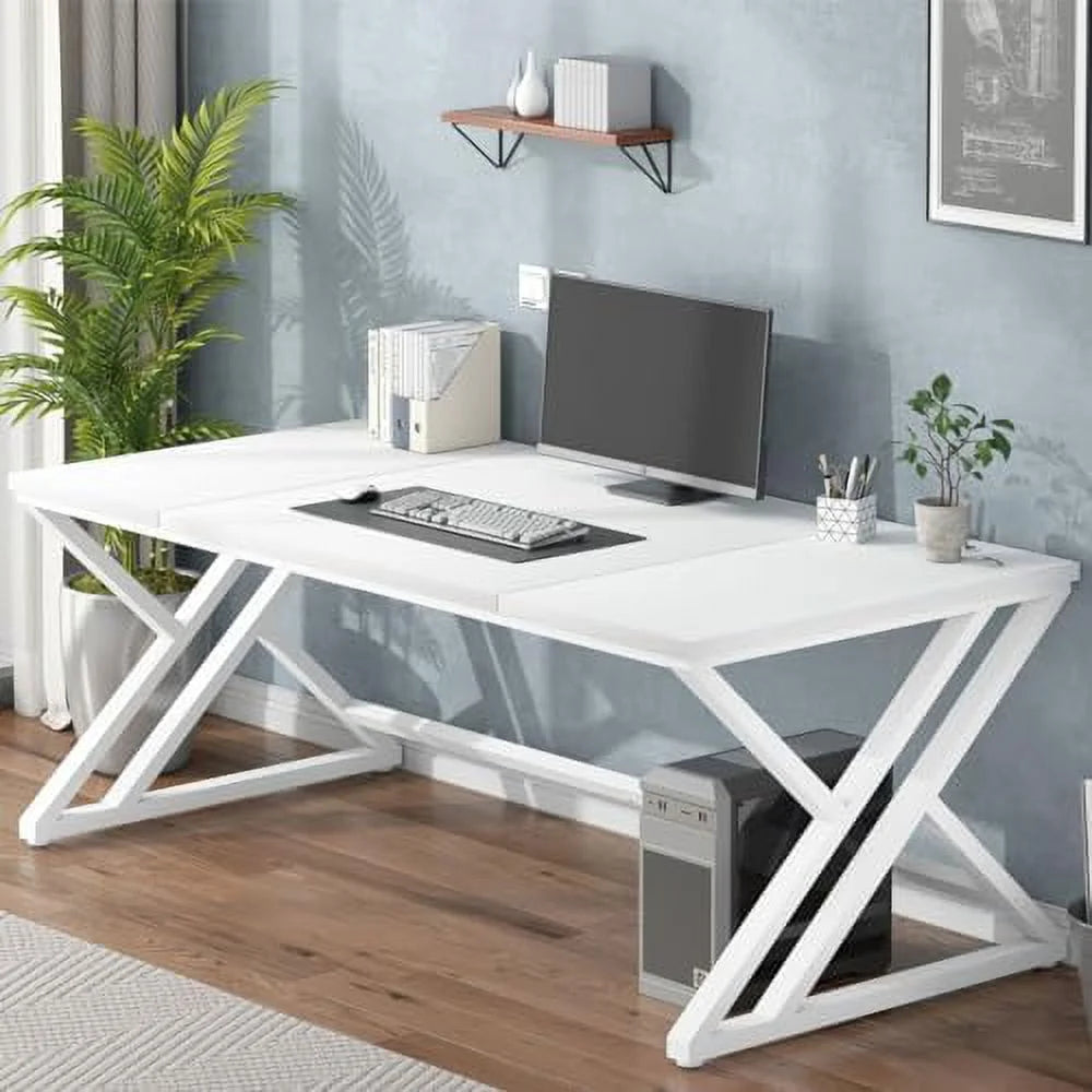 70.8" Long Wood Metal Double Workstation Desk V459544
