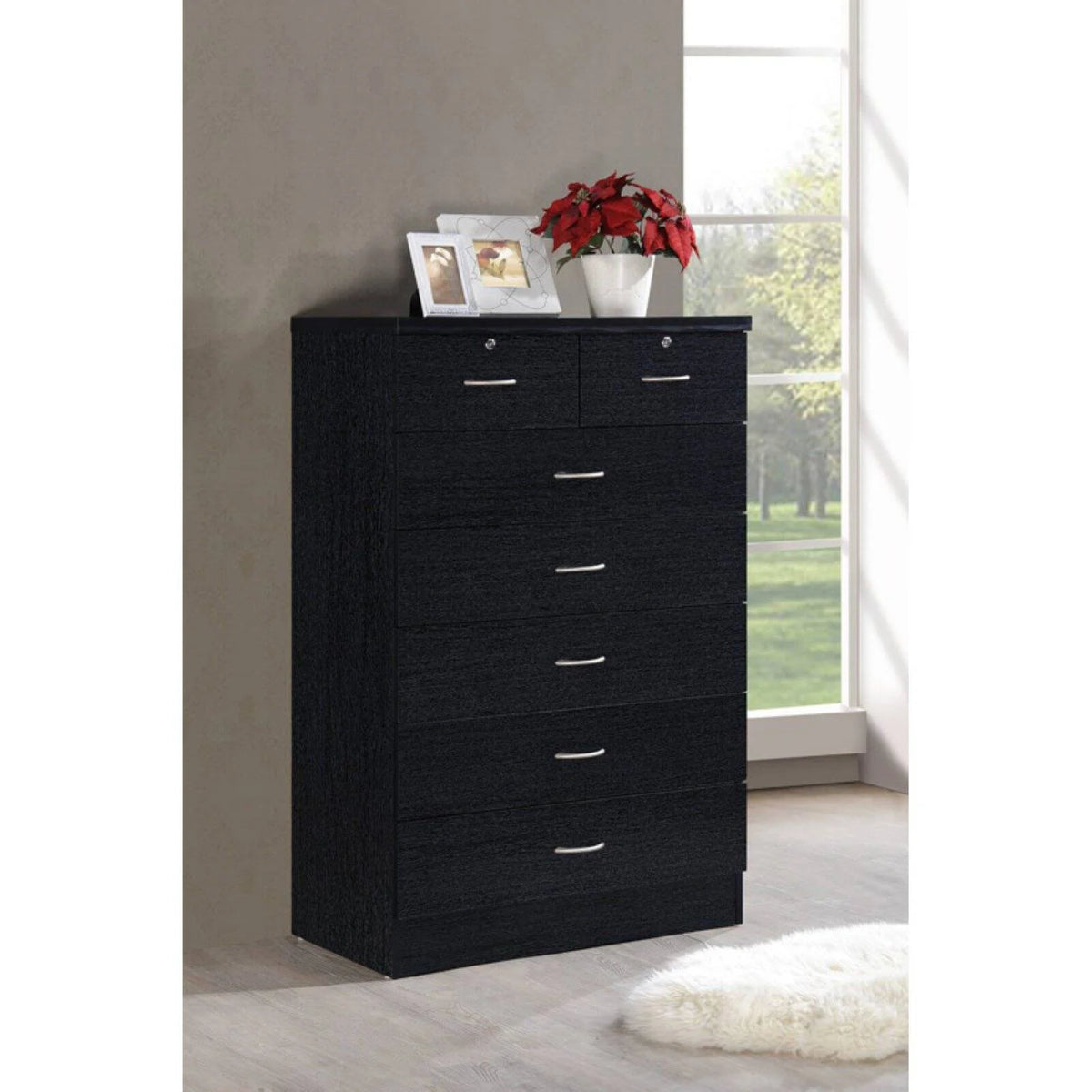 7 Drawer Wooden Dresser Chest with 2 Top Locks, Cherry A491663
